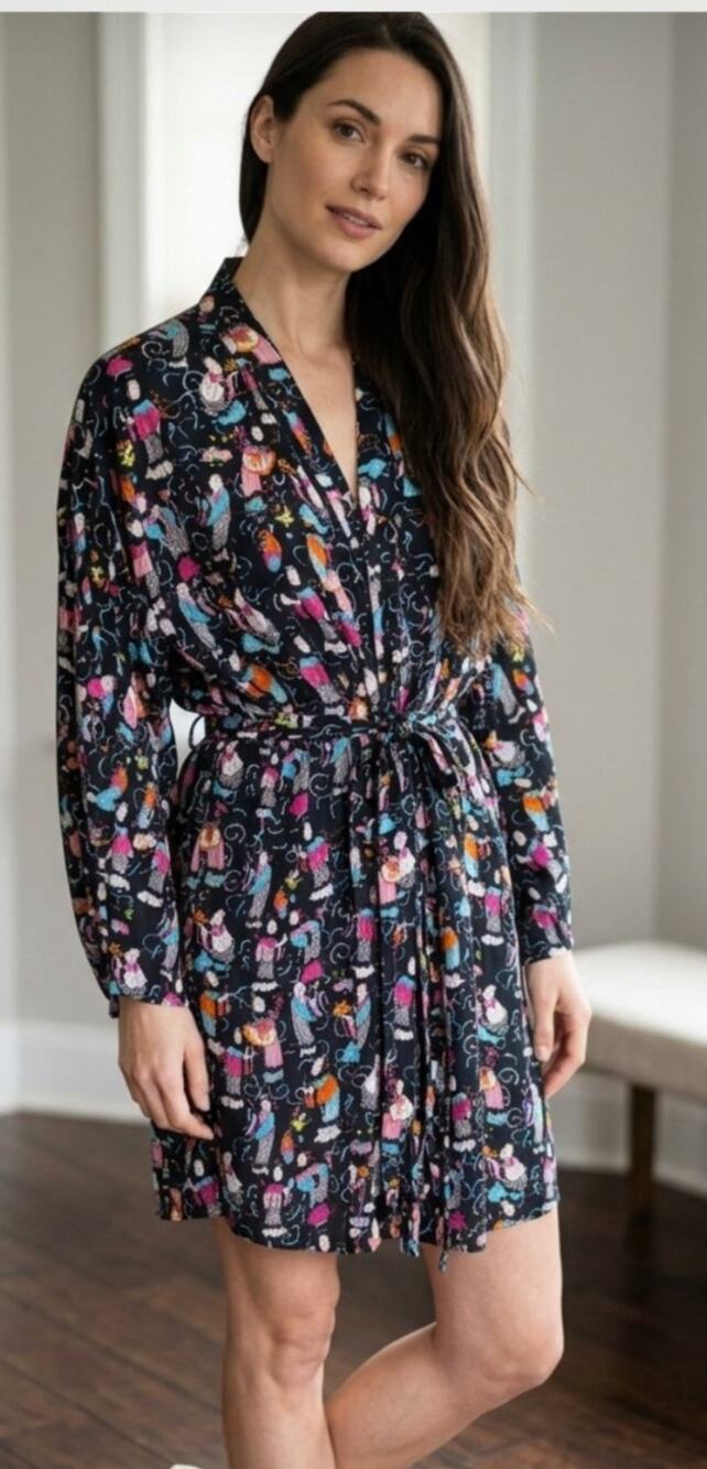 Josie Natori Robe Women S Black Art To Wear Dynasty Print Kimono Wrap eclectic